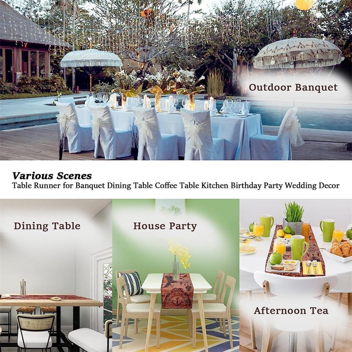 Wasbare Rechthoekige Tafelloper met Kerstprint voor Feest en Diner (33 x 90 cm)