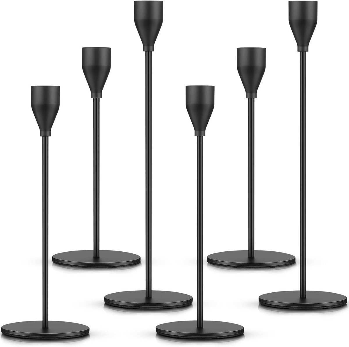 6 Stuks Zwarte Taper Kaarsenhouders voor Tafeldecoratie - Elegante Metalen Kandelaren voor Feestdagen en Bruiloften
