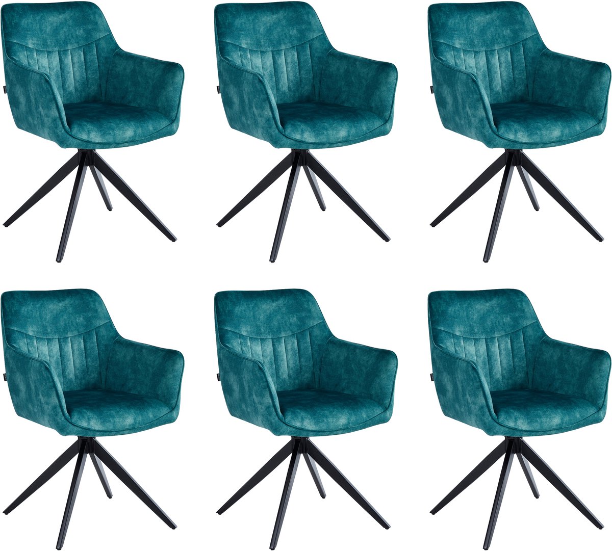Colenis® - New Yade Eetkamerstoel - Set Van 6 - Petrol - Adoré Velvet- Industrieel - 180° - Draaistoel
