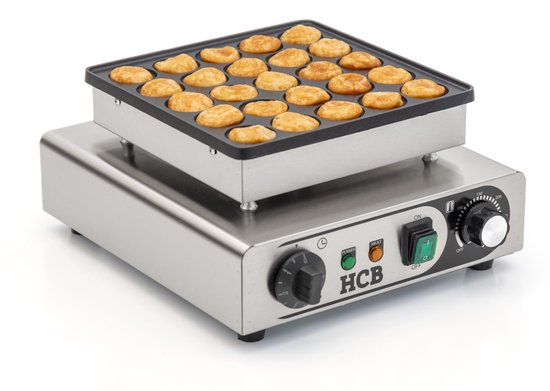 HCB® - Professionele Poffertjesbakplaat - 25 poffertjes - 230V - RVS / INOX poffertjespan electrisch - Electrische Poffertjesmaker - 34x31x17.5 cm (DxBxH) - 7 kg - 8524