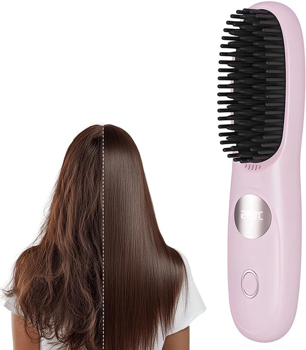 Borstel Pro Snoerloze Mini Stijlborstel - 3 Temperatuurinstellingen LED-Display USB-Sneloplaadbaar - Stijlborstel Haargereedschap Travel Accessoire Stylingtool - Thuis Reizen Kappersalon Efficiënte Styling-roze