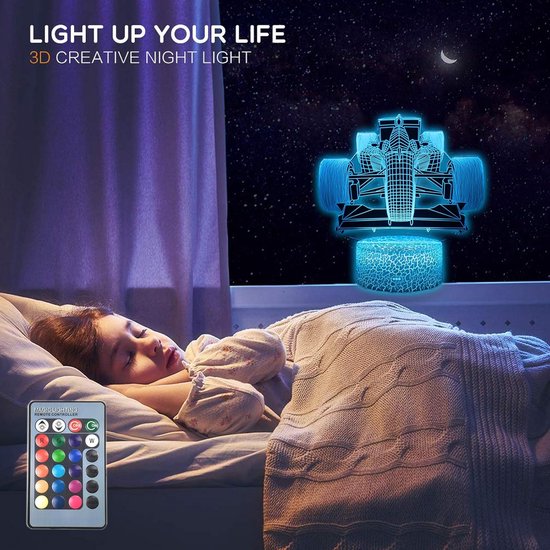 3D Illusie Tafellamp Race Car - Lichtgevend Decoratie Licht met 16 Kleuren Verandering en Afstandsbediening — afbeelding 4