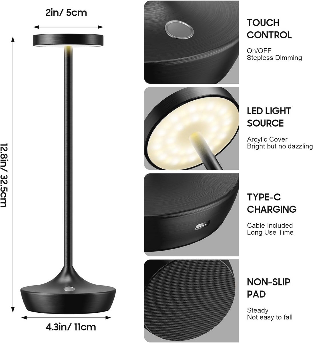 Draadloze Oplaadbare LED Tafellamp - 2 Stuks, Waterdichte Bureaulampen met Touch Dimfunctie en 3 Kleuren voor Buiten en Thuis — cadeau in Wonen & Interieur - foto 7