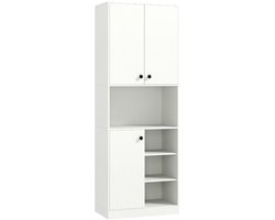 Magnetronkast - Keukenkast - Keukenrek Staand - Ovenkast - 60 x 33 x 166 cm - Organizers - Dubbele Draagplank - Aanrecht Organiser - Wit