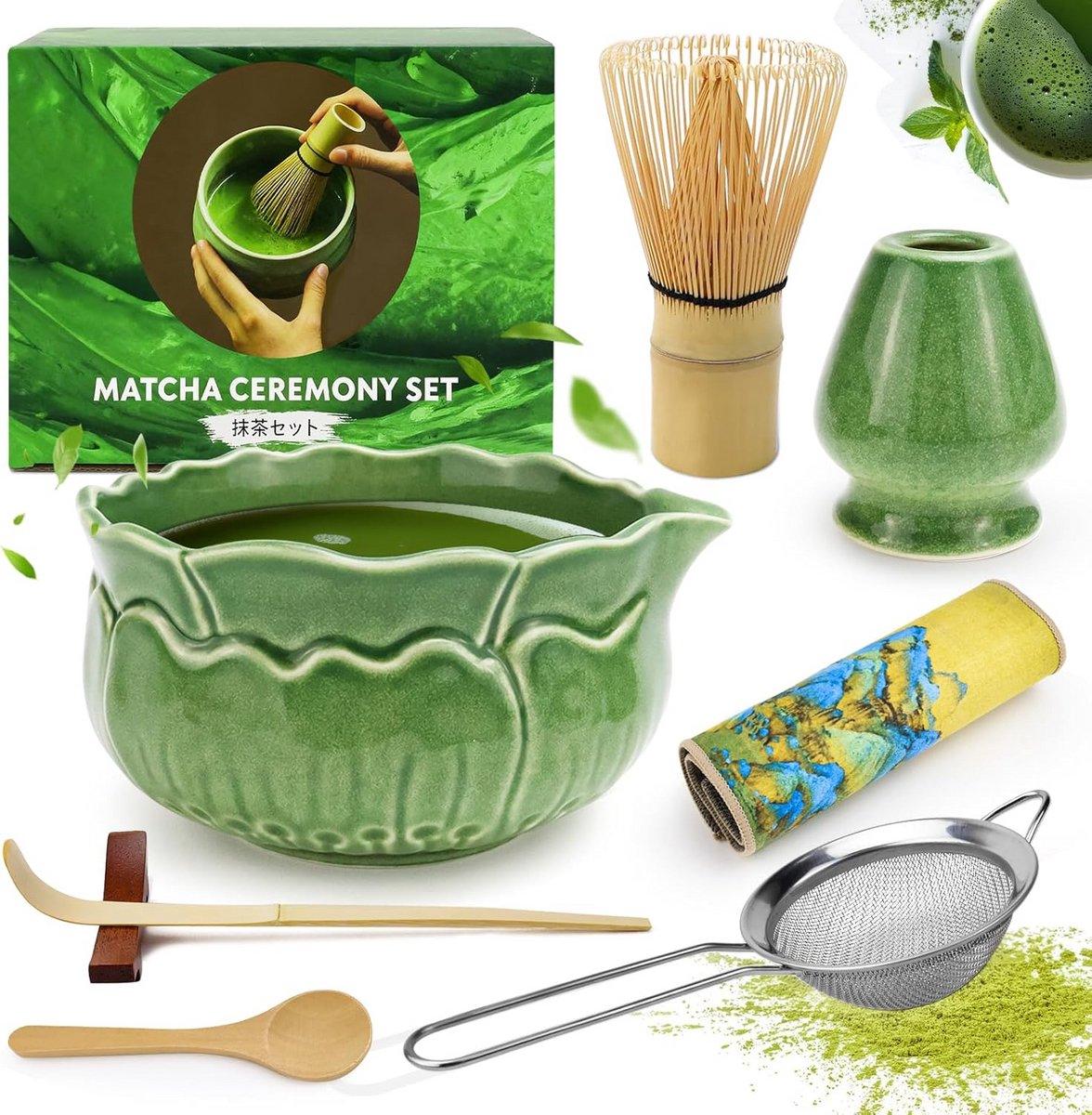 Complete 8-delige Matcha Thee Ceremonie Set met Garde, Kom en Lepel