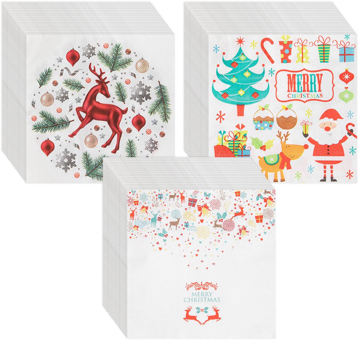 Gigicial Kerstservetten - Papieren Servetten - Zacht & Absorberend Voor Handen Droog Maken Grote Maat 33X33 Cm - 60 Stuks - Feest Decoratie Wit