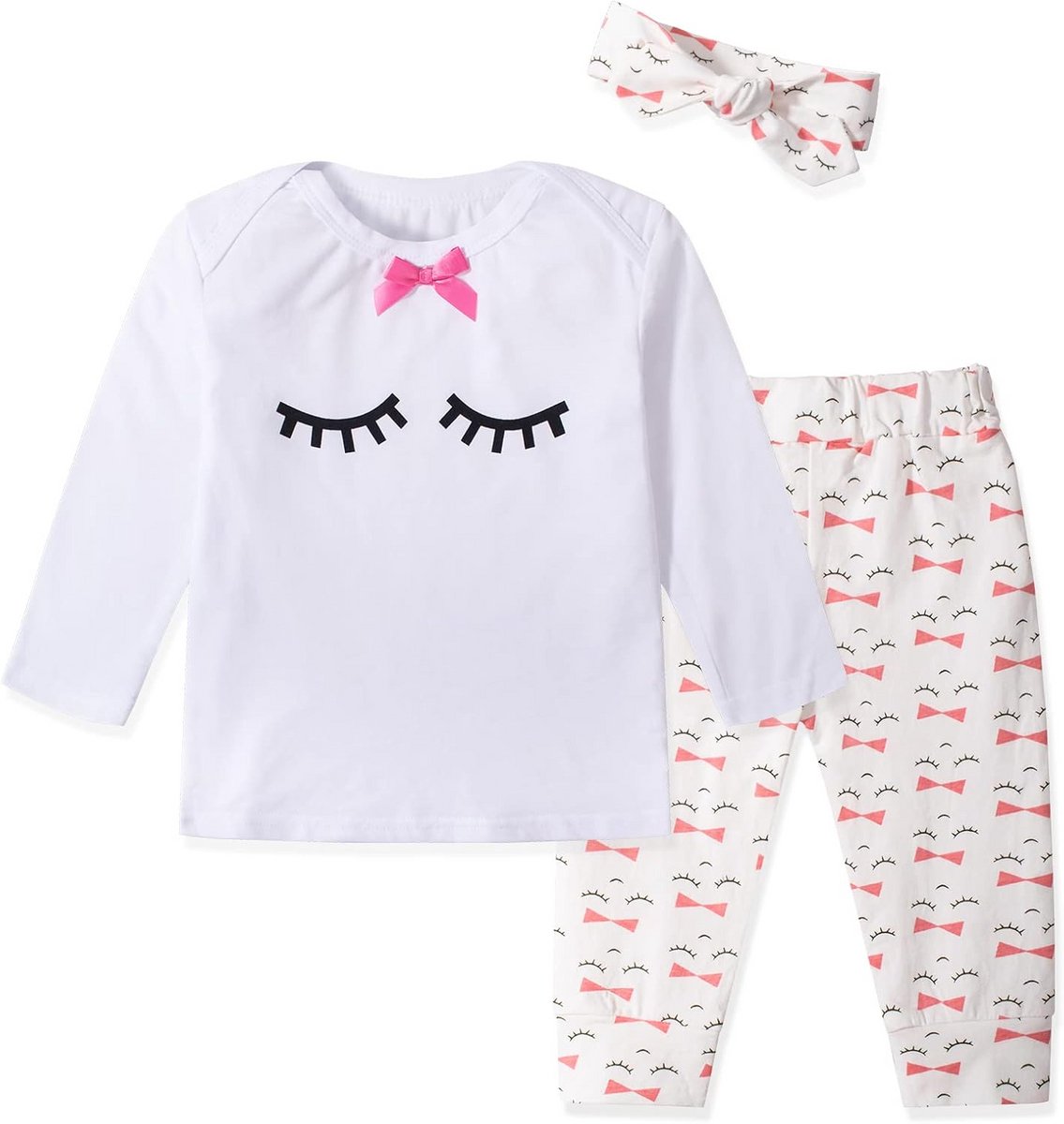 Pasgeboren Baby Kleding Set 3-delig Katoen Lange Mouwen T-shirt Broek Muts Hoofdband 0-24 Maanden