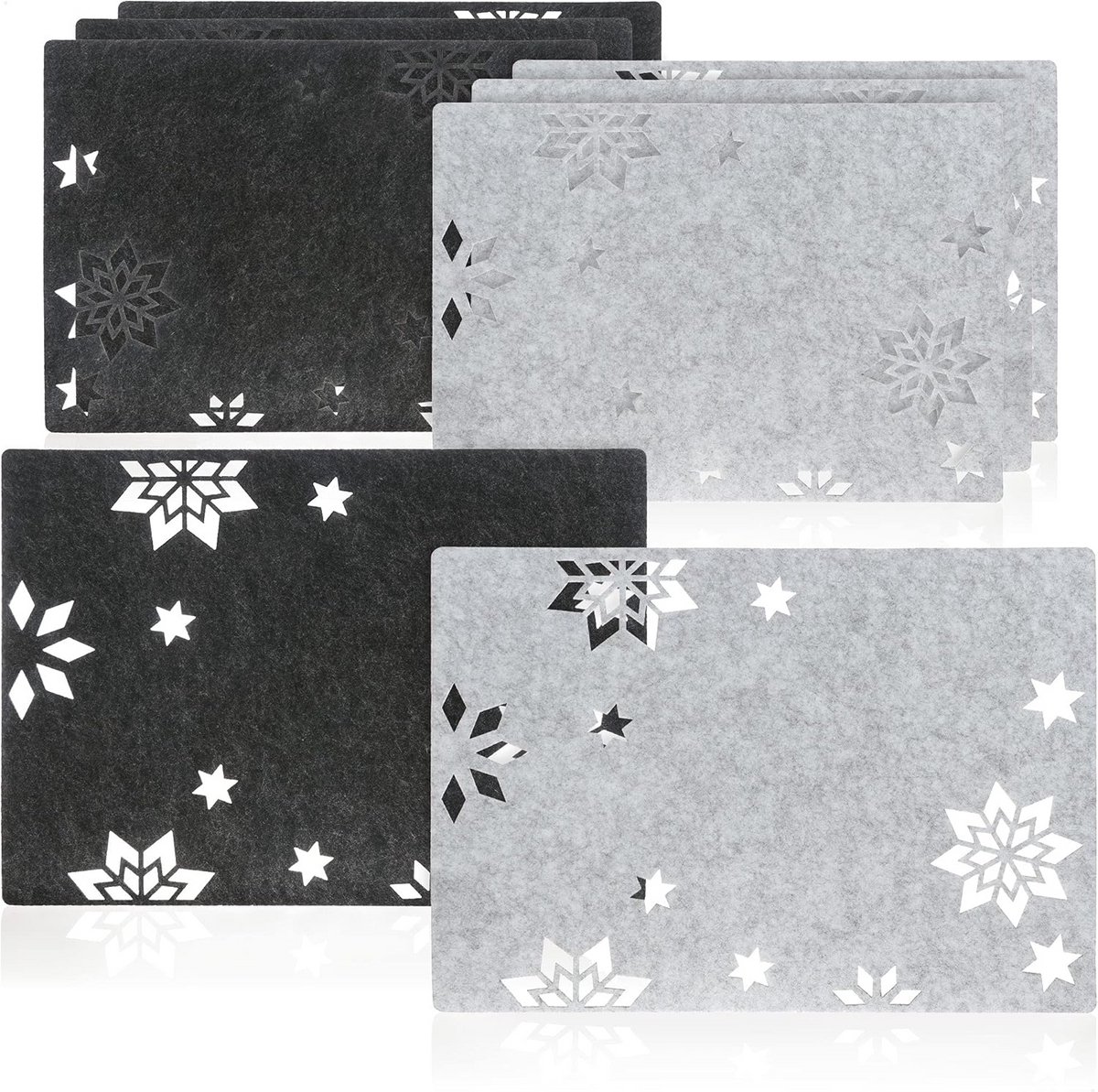 8 Vilten Placemats Sterren Design - Afwasbaar - Modern Vilt voor Winter en Kerst