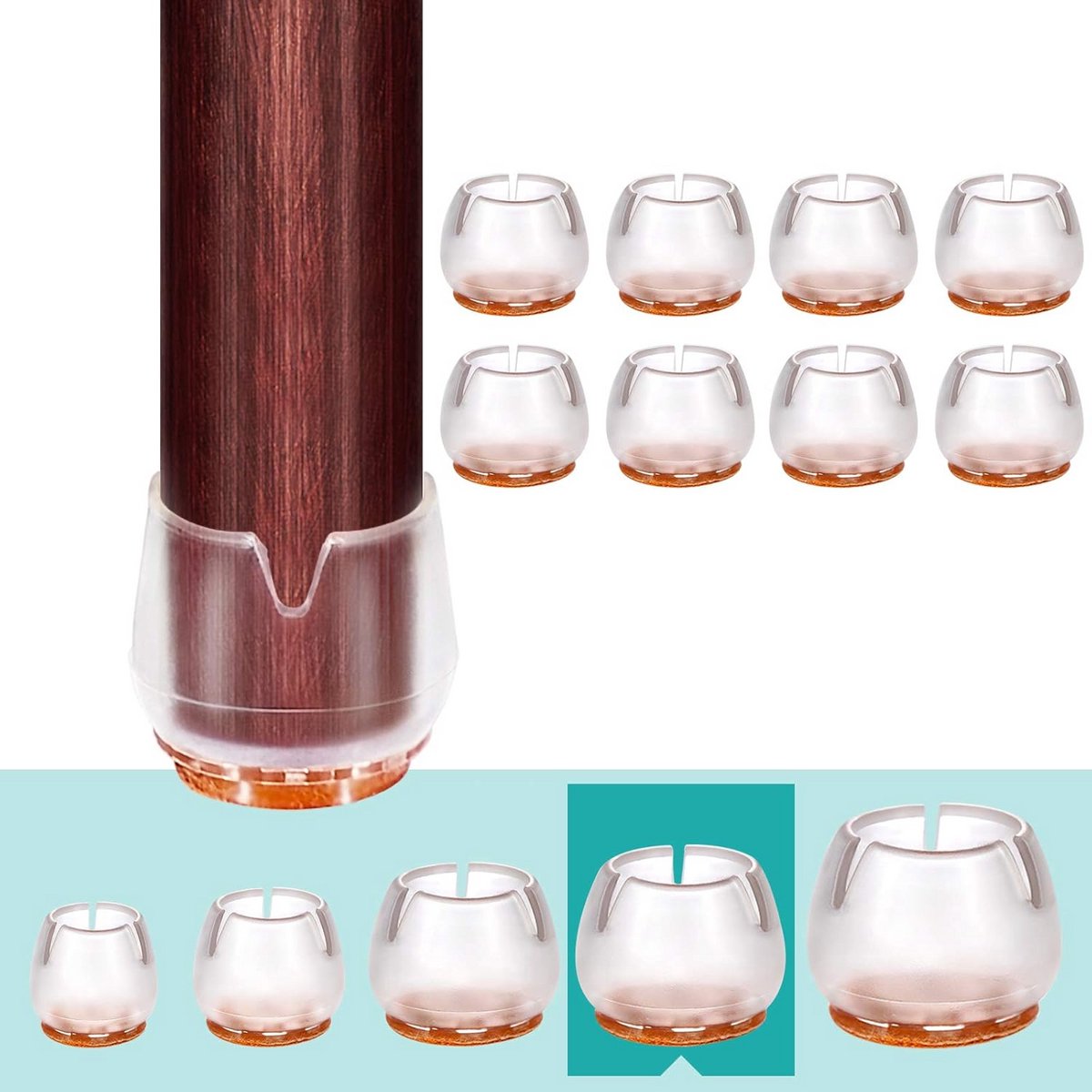 Set van 8 vloerbeschermers voor stoelpoten - Meubelvilt en siliconen glijdende pads voor ronde poten van 2,5-3 cm