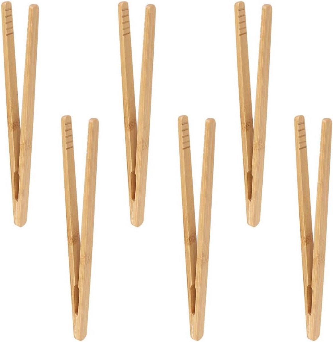 Bamboe Grilltangen Set van 6 - 17,8 cm BBQ Keukentangen voor Toast, Kaas, en Meer