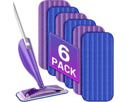 6-pack natte pads vervangende wasbare microvezel dweilpads - Dweilsystemen - natte en droge dweildoeken geschikt voor Swiffer Wetjet 12-inch mops - multifunctionele vloerreiniging