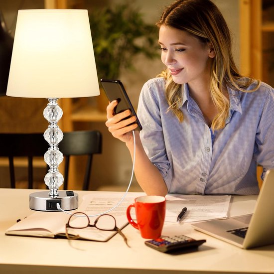 Modern Dimbaar Nachtlampje met USB-Oplaadpoorten - Set van 2 — afbeelding 4