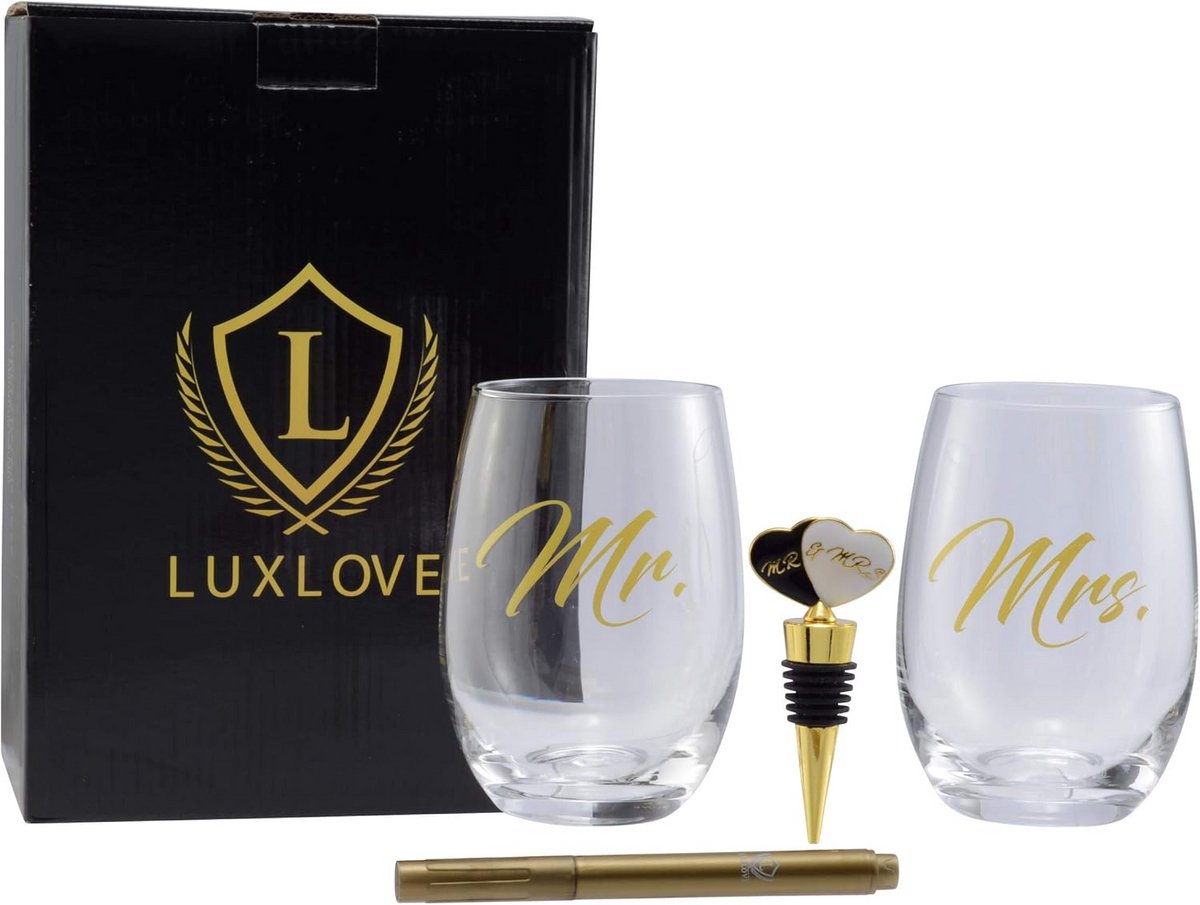 Luxe Wijnglas Set voor Bruidsparen en Jubilea