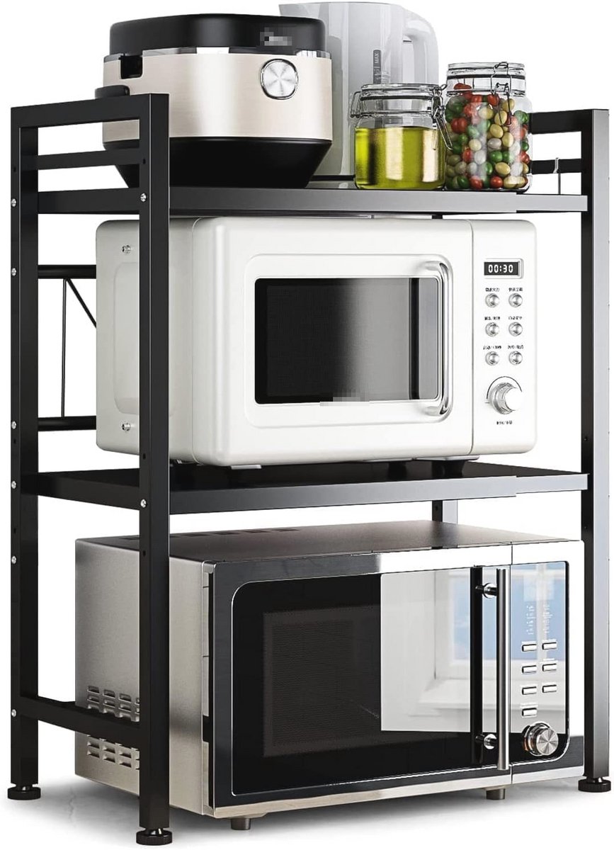 Uitbreidbaar Magnetron Rack voor Keukenkramen - Koolstofstaal met 3 Haken