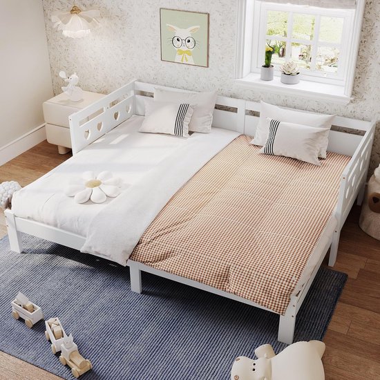 Slaapbank 90 X 200 Cm, Met Vierkante Rugleuning, Uitschuifbaar Bed Tot 180 Queensize Bedden 2 Laden Beige Slaapbank 90 X 200 Cm, Met Vierkante Rugleuning, Uitschuifbaar Bed Tot 180 Queensize Bedden 2 Laden Beige