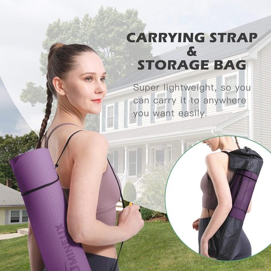 Antislip Yogamat voor Fitness en Pilates - Milieuvriendelijk en Scheurvast - 1/4 Inch Dikke Oefenmat met Draagdoek en Opbergtas — afbeelding 2