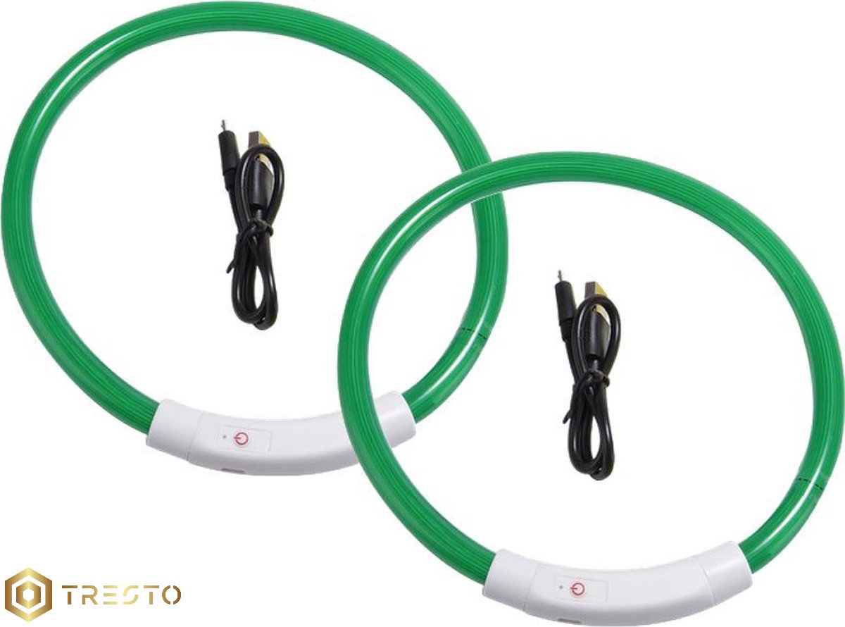 TRESTO- Dubbel Set Led Halsband Hond Groen - Usb Oplaadbaar - Led Honden Halsband - Universeel - Honden lampje - Honden Licht - Honden Veiligheid - Lichtgevende Halsband Hond - 40 cm - 2 stuks