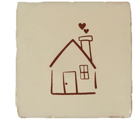Gekleurd tegeltje - Huis - Beige - Handgemaakte tegel | Spreuktegel | Tegeltjes met Spreuken | Tegeltjeswijsheid | Tegeltje tekst | Origineel cadeau