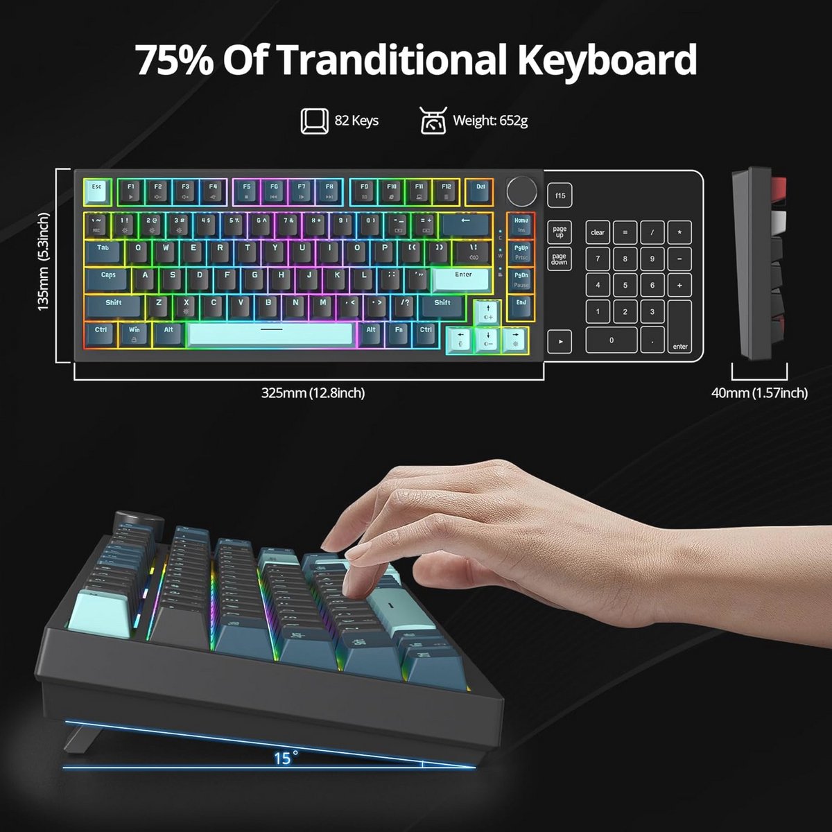 Mechanisch Toetsenbord RGB 75% Compact met Hot Swappable Functie