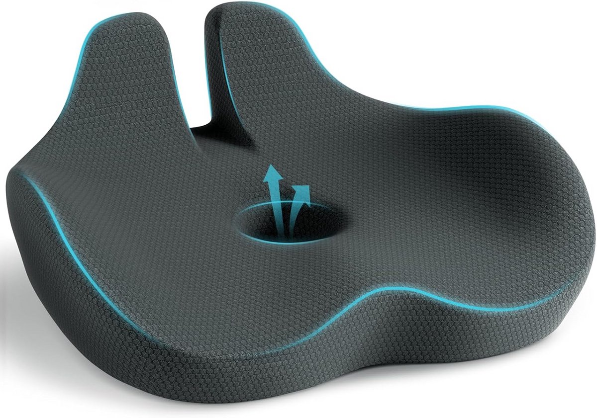Ergonomisch Zitkussen Geheugenschuim voor Stuitbeen, Nekpijn en Heilorrhoiden - Antislip Voor Kantoorstoel of Auto