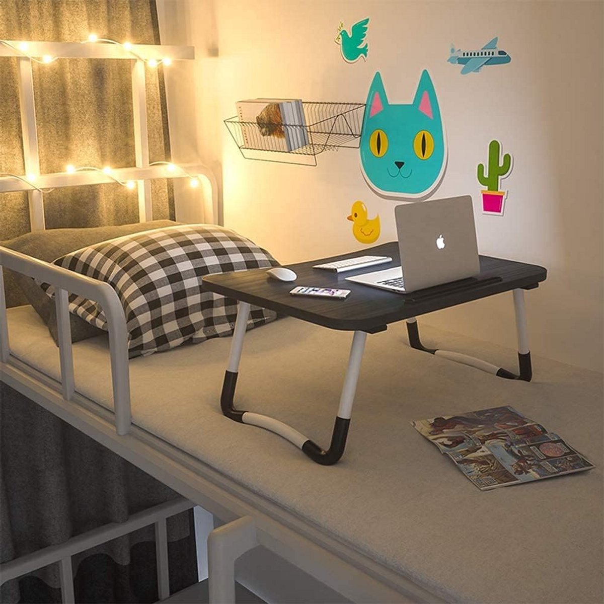 Opklapbare Laptop Tafel met Opbergvak en Bekerhouder - Bureau voor Bed en Bank