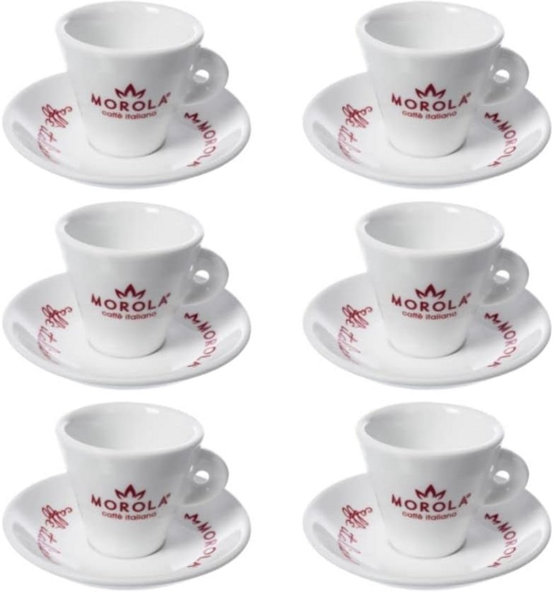 Set van 6 Witte Keramische Espressokopjes met Schoteltjes