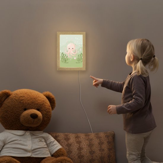 Nachtlampje 15x20 cm - Kinder lampje - Octopus - Zeedieren - Groen - Onderwater - Tafellamp kinderkamer - Slaapkamer lamp - Bedlamp kinderen - Kinderlampje stopcontact - Wandlamp babykamer - Nachtlampjes van Merkloos — afbeelding 5