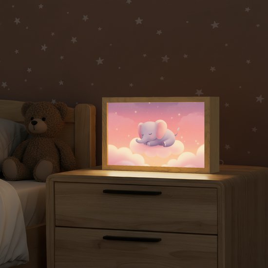 Nachtlampje 30x20 cm - Kinder lampje - Dier - Roze - Wolken - Tafellamp kinderkamer - Slaapkamer lamp - Bedlamp kinderen - Kinderlampje stopcontact - Wandlamp babykamer - Nachtlampjes van Merkloos — afbeelding 2
