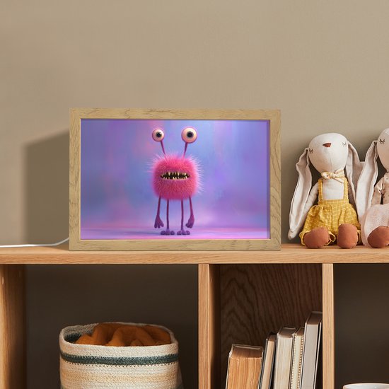 Nachtlampje 30x20 cm - Kinder lampje - Monster - Roze - Paars - Tafellamp kinderkamer - Slaapkamer lamp - Bedlamp kinderen - Kinderlampje stopcontact - Wandlamp babykamer - Nachtlampjes van Merkloos — afbeelding 3