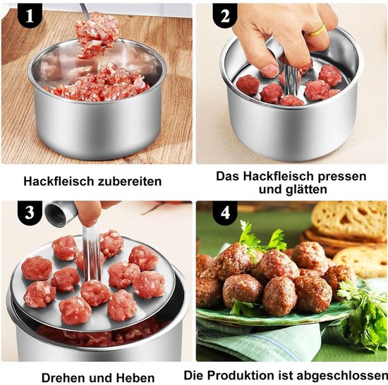 Gehaktbalmaker, keukengehaktbalmaker, gemaakt van roestvrij staal, maakt 12 gehaktballen tegelijk, geschikt voor keukens en eetkamers, afmetingen: 14*8,5 cm. van Merkloos — afbeelding 3