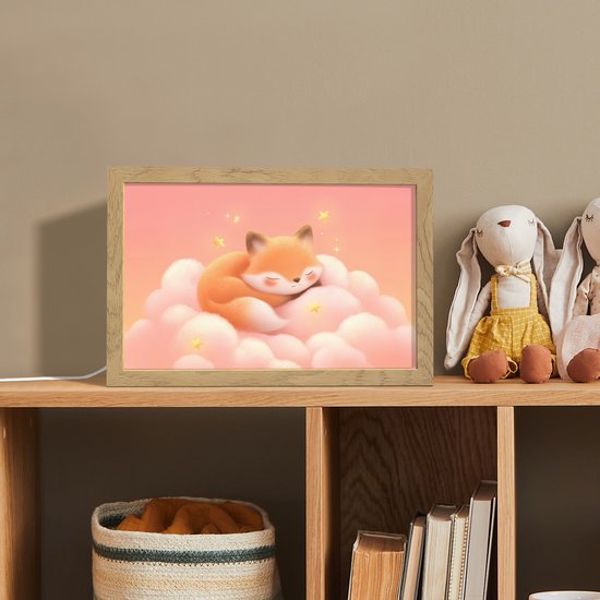 Nachtlampje 30x20 cm - Kinder lampje - Wolken - Vos - Oranje - Sterren - Tafellamp kinderkamer - Slaapkamer lamp - Bedlamp kinderen - Kinderlampje stopcontact - Wandlamp babykamer - Nachtlampjes van OnlyWow — afbeelding 3