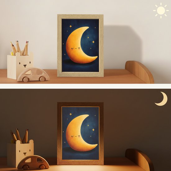Nachtlampje 15x20 cm - Kinder lampje - Maan - Geel - Sterren - Gezichtje - Tafellamp kinderkamer - Slaapkamer lamp - Bedlamp kinderen - Kinderlampje stopcontact - Wandlamp babykamer - Nachtlampjes van OnlyWow — afbeelding 4