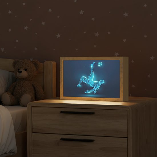 Nachtlampje 30x20 cm - Kinder lamp - Voetballer - Blauw - Neon - Tafellamp kinderkamer - Slaapkamer lamp - Bedlamp kinderen - Kinderlampje stopcontact - Wandlamp babykamer - Nachtlampjes van Merkloos — afbeelding 2