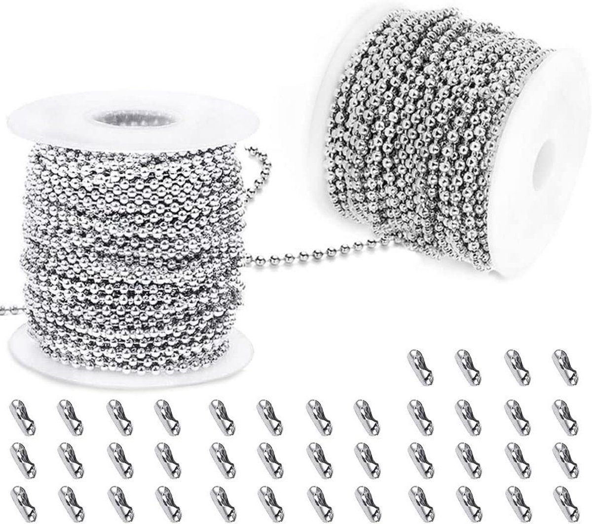 Allecta - Voet 2 Roll Zilveren Roestvrij Staal Kraal Ketting met Connector Sluitingen voor Dagelijkse Decoratie en DIY Ambachten - Diverse Kleuren.