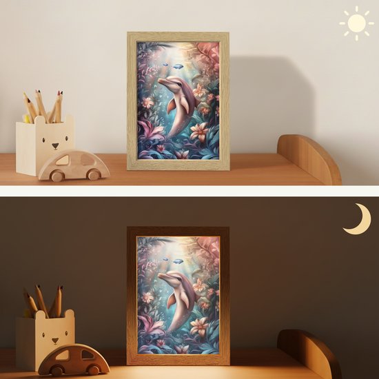 Nachtlampje 15x20 cm - Kinder lampje - Dolfijn - Vissen - Onderwaterwereld - Bloemen - Tafellamp kinderkamer - Slaapkamer lamp - Bedlamp kinderen - Kinderlampje stopcontact - Wandlamp babykamer - Nachtlampjes van Merkloos — afbeelding 4