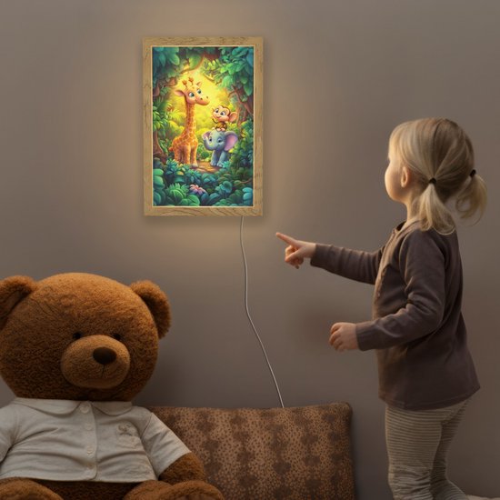 Nachtlampje 20x30 cm - Kinder lampje - Dieren - Jungle - Giraf - Olifant - Aapje - Tafellamp kinderkamer - Slaapkamer lamp - Bedlamp kinderen - Kinderlampje stopcontact - Wandlamp babykamer - Nachtlampjes van Merkloos — afbeelding 5