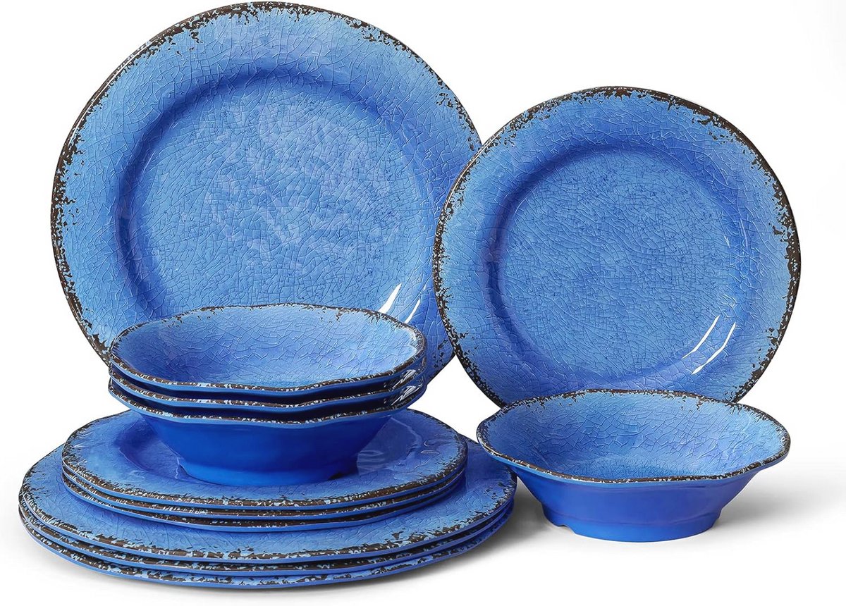 12-delige Melamine Servies Set voor Buiten - Lichtgewicht en Onbreekbaar