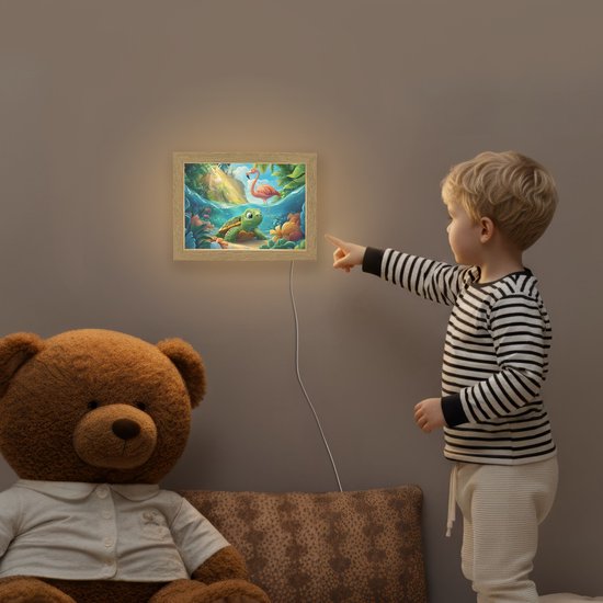 Nachtlampje 20x15 cm - Kinder lampje - Schildpad - Flamingo - Tropisch - Oceaan - Tafellamp kinderkamer - Slaapkamer lamp - Bedlamp kinderen - Kinderlampje stopcontact - Wandlamp babykamer - Nachtlampjes van OnlyWow — afbeelding 5