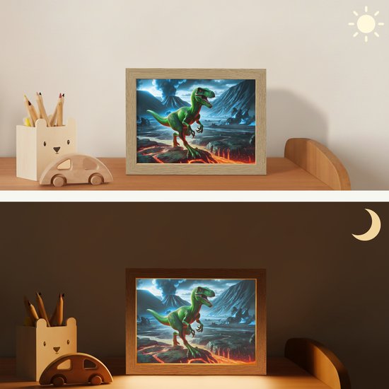 Nachtlampje 20x15 cm - Kinder lampje - Dino - Lava - Groen - Jongens - Tafellamp kinderkamer - Slaapkamer lamp - Bedlamp kinderen - Kinderlampje stopcontact - Wandlamp babykamer - Nachtlampjes van Merkloos — afbeelding 4