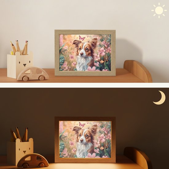 Nachtlampje 20x15 cm - Kinder lampje - Hond - Bloemen - Roze - Tafellamp kinderkamer - Slaapkamer lamp - Bedlamp kinderen - Kinderlampje stopcontact - Wandlamp babykamer - Nachtlampjes van Merkloos — afbeelding 4