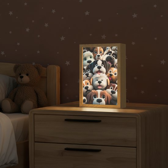 Nachtlampje 20x30 cm - Kinder lamp - Hond - Dieren - Patronen - Bruin - Meisjes - Jongens - Tafellamp kinderkamer - Slaapkamer lamp - Bedlamp kinderen - Kinderlampje stopcontact - Wandlamp babykamer - Nachtlampjes van Merkloos — afbeelding 2