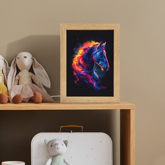 Nachtlampje 15x20 cm - Kinder lampje - Paard - Dier - Rook - Zwart - Kleuren - Tafellamp kinderkamer - Slaapkamer lamp - Bedlamp kinderen - Kinderlampje stopcontact - Wandlamp babykamer - Nachtlampjes van Merkloos — afbeelding 3