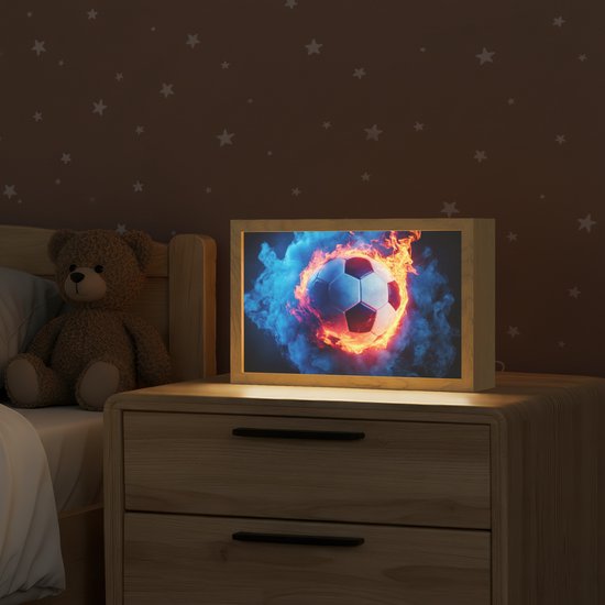 Nachtlampje 30x20 cm - Kinder lamp - Voetbal - Vuur - IJs - Blauw - Tafellamp kinderkamer - Slaapkamer lamp - Bedlamp kinderen - Kinderlampje stopcontact - Wandlamp babykamer - Nachtlampjes van Merkloos — afbeelding 2