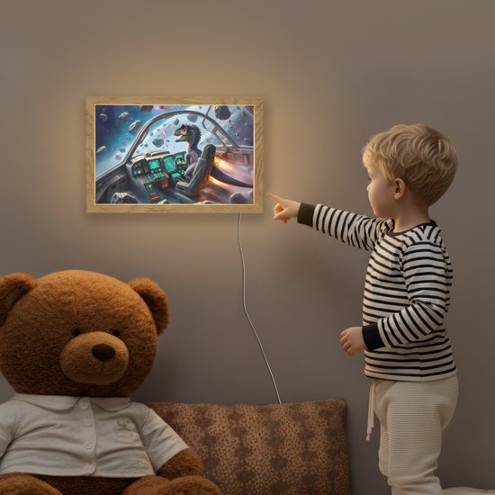 Nachtlampje 30x20 cm - Kinder lampje - Dino - Ruimte - Jongens - Tafellamp kinderkamer - Slaapkamer lamp - Bedlamp kinderen - Kinderlampje stopcontact - Wandlamp babykamer - Nachtlampjes van DecoAction — afbeelding 5