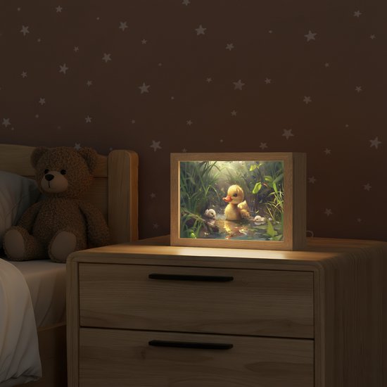 Nachtlampje 20x15 cm - Kinder lampje - Eendjes - Dieren - Natuur - Tafellamp kinderkamer - Slaapkamer lamp - Bedlamp kinderen - Kinderlampje stopcontact - Wandlamp babykamer - Nachtlampjes van Merkloos — afbeelding 2