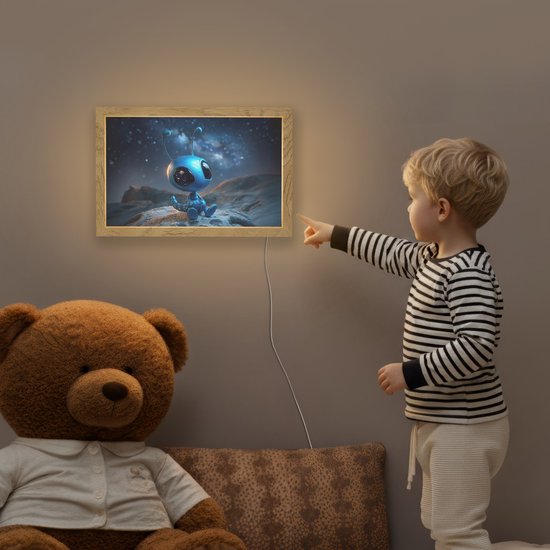 Nachtlampje 30x20 cm - Kinder lampje - Ruimtewezen - Blauw - Galaxy - Tafellamp kinderkamer - Slaapkamer lamp - Bedlamp kinderen - Kinderlampje stopcontact - Wandlamp babykamer - Nachtlampjes van Merkloos — afbeelding 5