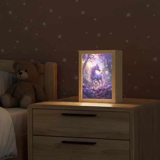 Nachtlampje 15x20 cm - Kinder lampje - Eenhoorn - Paars - Sprookje - Fantasy dier - Tafellamp kinderkamer - Slaapkamer lamp - Bedlamp kinderen - Kinderlampje stopcontact - Wandlamp babykamer - Nachtlampjes van Merkloos — afbeelding 2