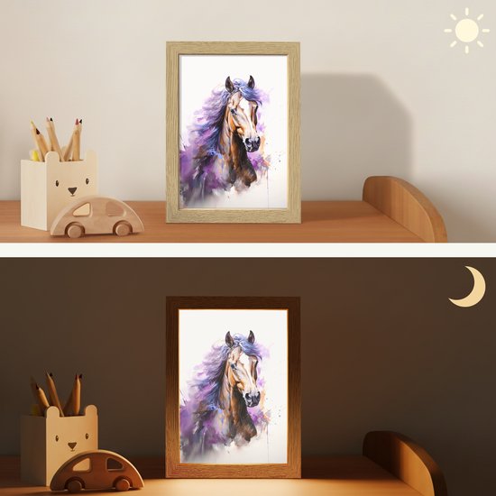 Nachtlampje 15x20 cm - Kinder lampje - Paard - Dieren - Meiden - Paars - Bruin - Tafellamp kinderkamer - Slaapkamer lamp - Bedlamp kinderen - Kinderlampje stopcontact - Wandlamp babykamer - Nachtlampjes van Merkloos — afbeelding 4