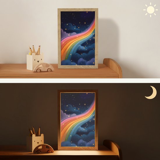 Nachtlampje 20x30 cm - Kinder lampje - Regenboog - Sterrenhemel - Kleurrijk - Tafellamp kinderkamer - Slaapkamer lamp - Bedlamp kinderen - Kinderlampje stopcontact - Wandlamp babykamer - Nachtlampjes van Merkloos — afbeelding 4