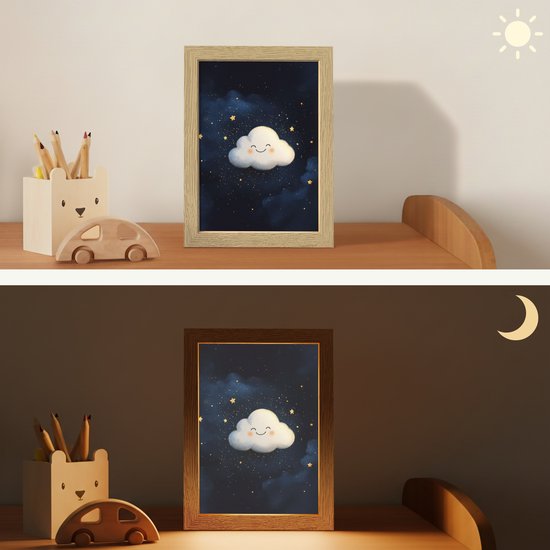 Nachtlampje 15x20 cm - Kinder lampje - Wolkje - Gezichtje - Sterren - Donkerblauw - Tafellamp kinderkamer - Slaapkamer lamp - Bedlamp kinderen - Kinderlampje stopcontact - Wandlamp babykamer - Nachtlampjes van Merkloos — afbeelding 4